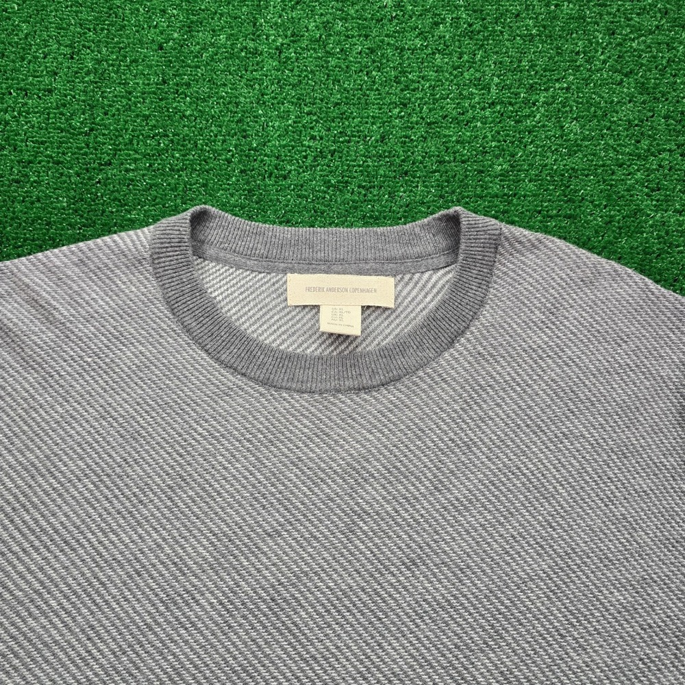 Frederik Anderson Copenhagen Sweater Mens XL Gray Crewneck‎ Herringbone Knit NWT - Picture 2 of 8
